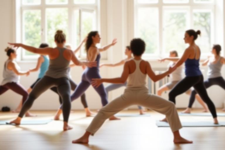 Group of people practicing vinyasa yoga flow in a studio
